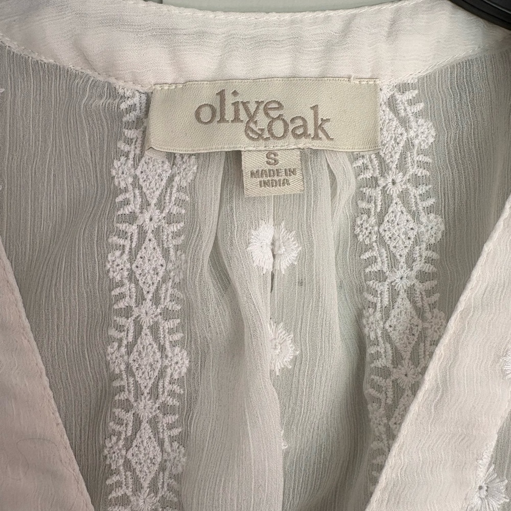 Olive & Oak Sheer White Floral Lace Embroidered Short Sleeve Blouse S - Picture 5 of 6
